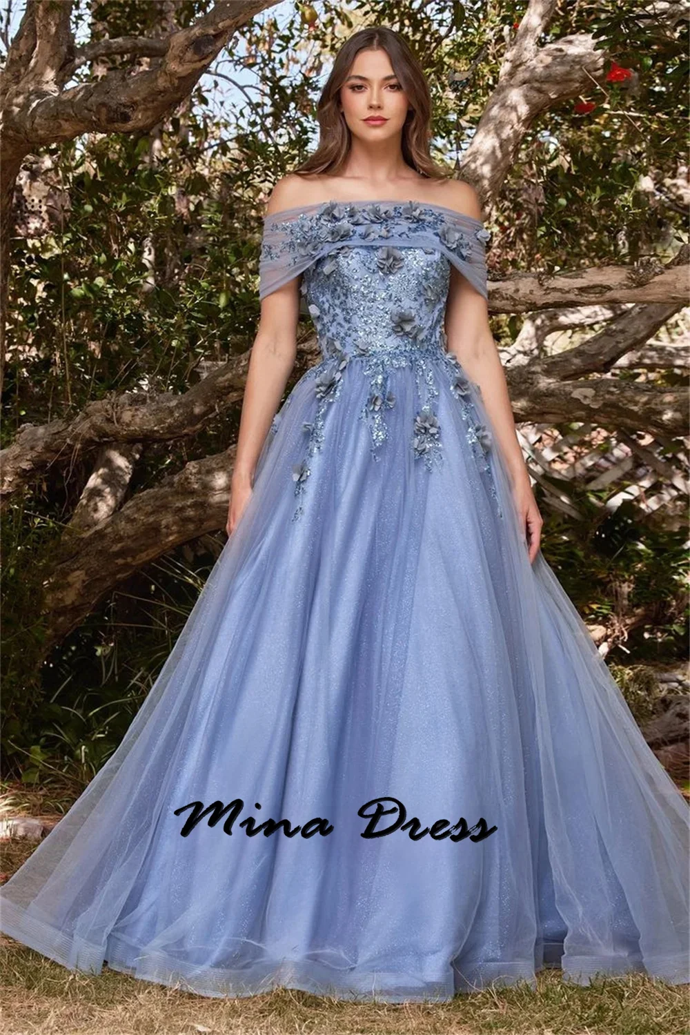 Mina Customized Strapless Luxurious Evening Dresses 2024 Luxury Flowers Backless Boat Collar Special Occasion Dresses Ball Gowns