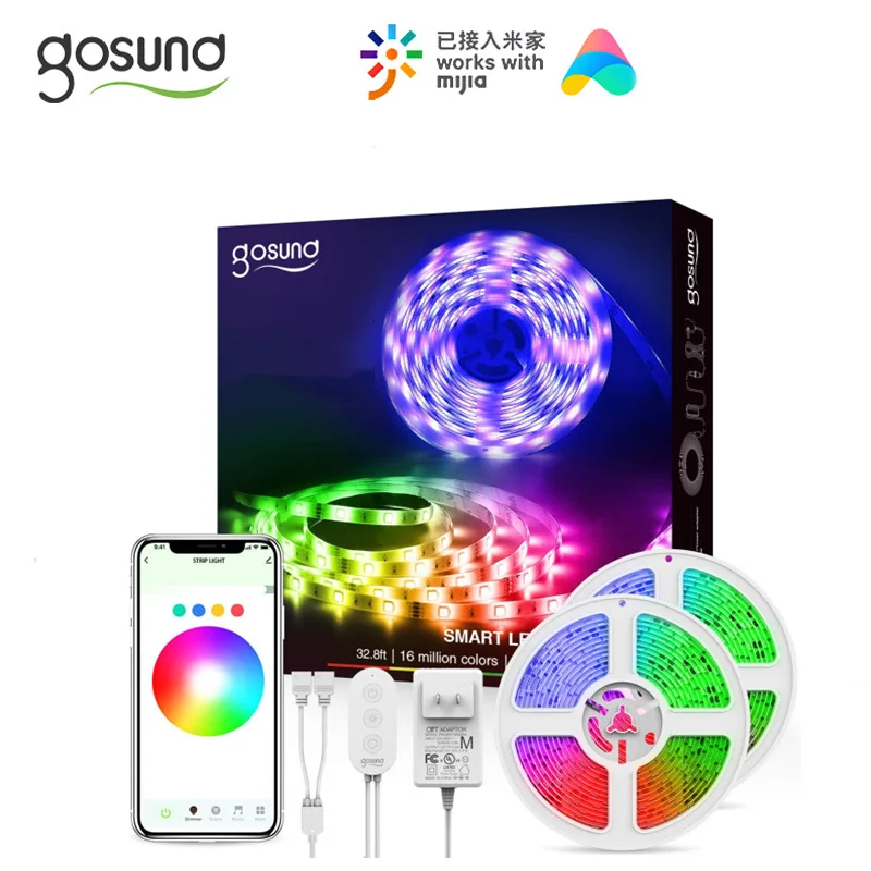 Gosund rgb faixa de luz inteligente tira colorida cordeiro led extensão máxima para 10m 16 mi llion trabalho com mi jia mi casa app