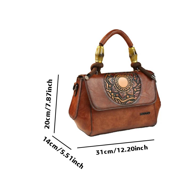New vintage artistic-style underarm bag with hemp rope handle, dual-use as handbag or crossbody bag, embossed and distre