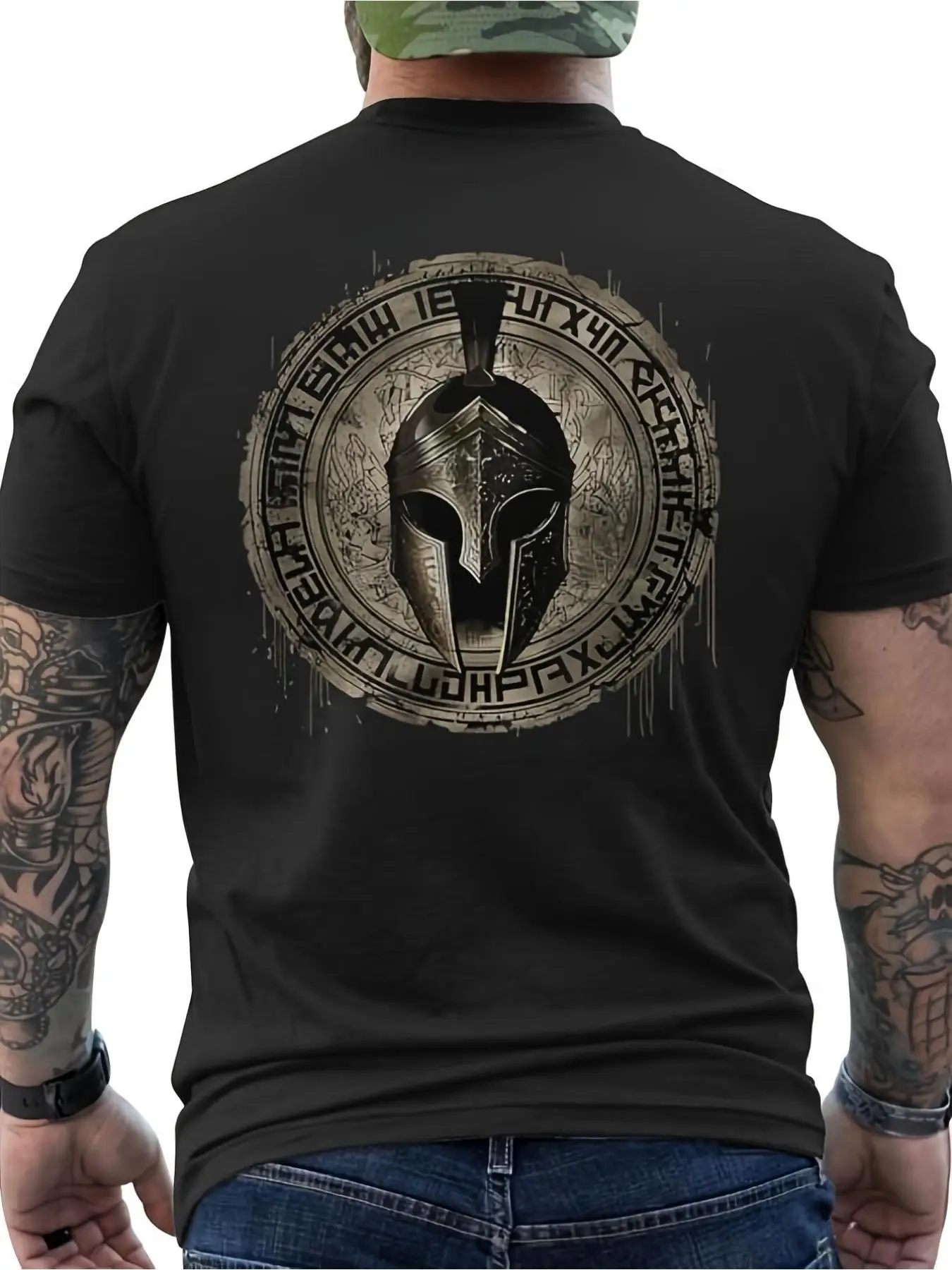 Men's Spartan Warrior Helmet Ancient Greek Battle T-Shirt Short Sleeve Casual 100% Cotton Shirt