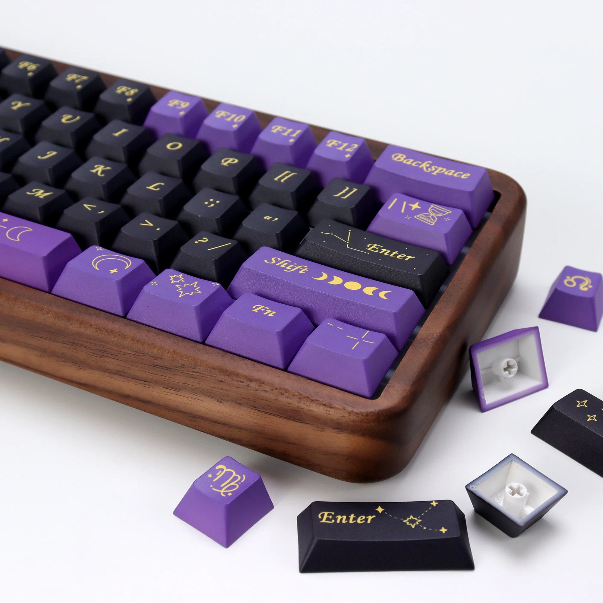 KBDiy 143 Keys Stardust Prelude Keycap الكرز الشخصي الأرجواني الأسود أليس سبليت سبيس ISO PBT أغطية المفاتيح للوحة المفاتيح الميكانيكية 60 #2