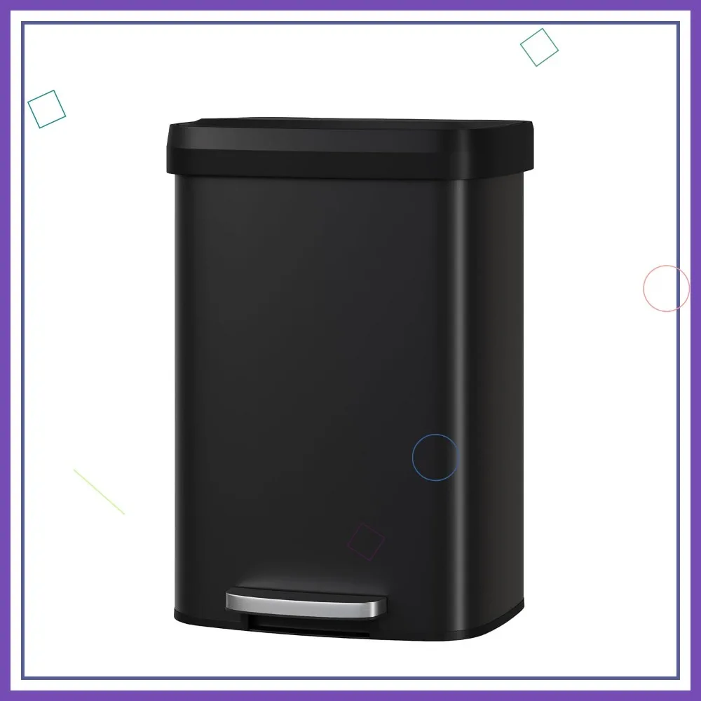 

13 Gallon Metal Step-On Trash Can with Soft Close Lid, Rustproof Kitchen Garbage Bin with Liner Rim and Rear Handle