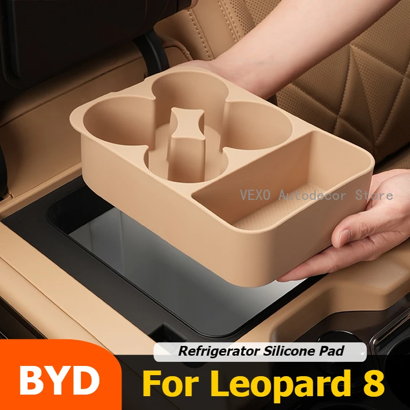 

For BYD Leopard 8 Car Center Console Fridge Silicone Pad Mat Refrigerator Grid Anti-slip Water Holder Organizer Car Accessories