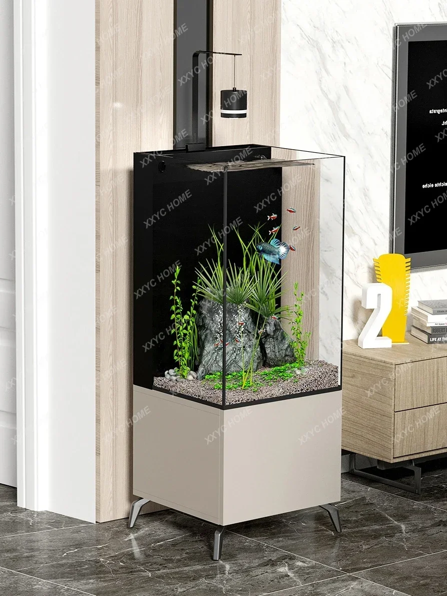 Fish Tank Living Room Small Square VAT Base Cabinet Back Filter Super White Glass Fish Globe Aquarium Floor Home