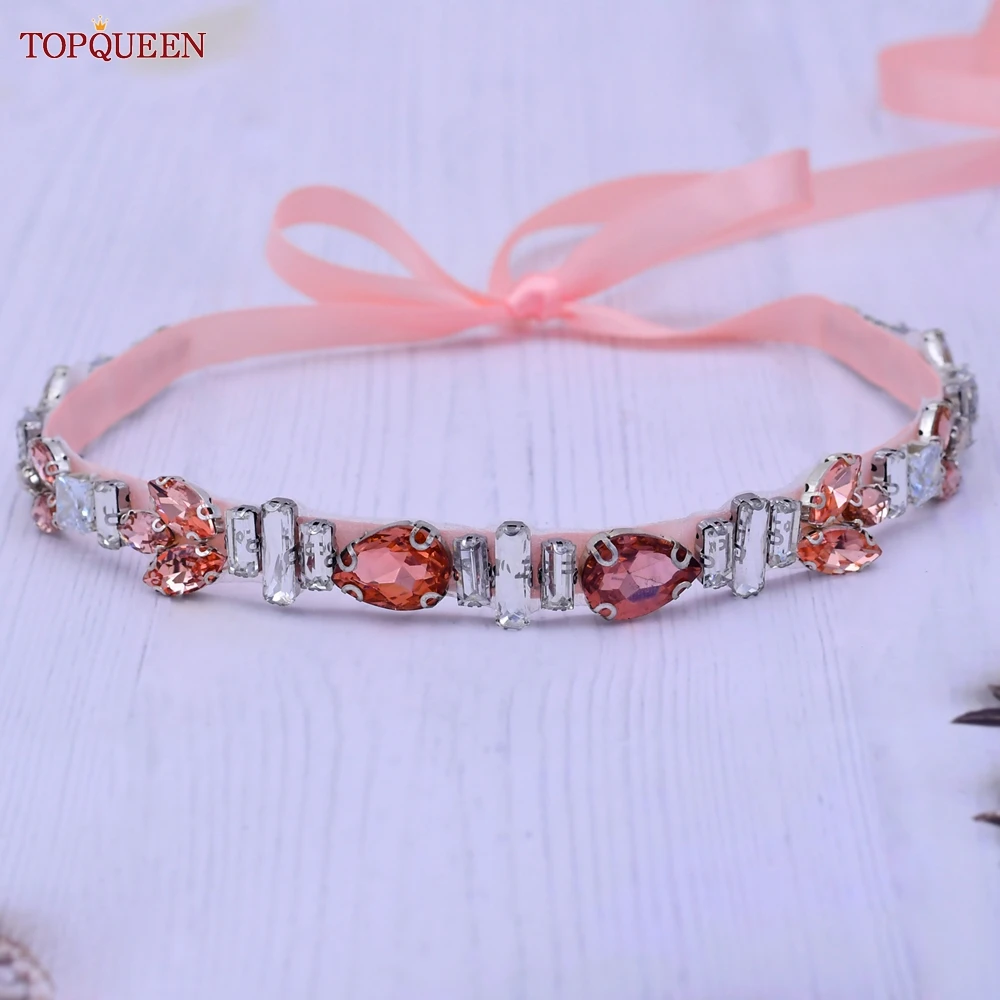 TOPQUEEN Rose Gold Rhinestones Belt Bride Wedding Accesories Thin Party Prom Photography Girdles Women Formal Dresses Sash S475