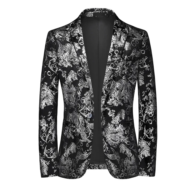 Blazer New Men\'s Fashion Business Gentleman Slim Print British Style Outdoor Performance Trend Wedding Banquet Casual Blazer