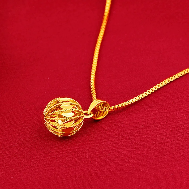 Plated Real 24K Gold Necklace Embroidered Ball Round Pendant Thailand Live Broadcast Many of the Same Pure 999 18K Gold Jewelry