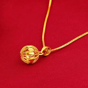 Echtes Gold, das in 24.000, bestickten Ball, runden Anhänger, Live -Sendung Thailand gebadet wurde, viele der gleichen reinen 999, 18k Goldschmuck 10 Hauptverkäufe Halskette Thailand - №5