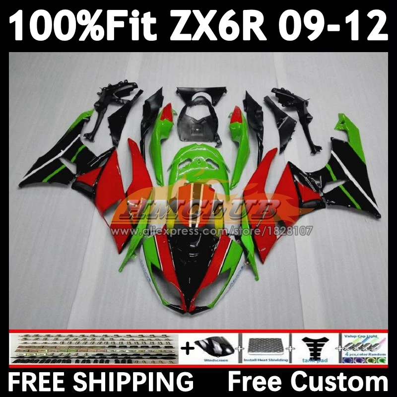 Injection Kit For KAWASAKI green red NINJA ZX-636 ZX-6R 2009 2010 2011 2012 158No.3 ZX 636 6R ZX636 ZX6R 09 10 11 12 Fairing