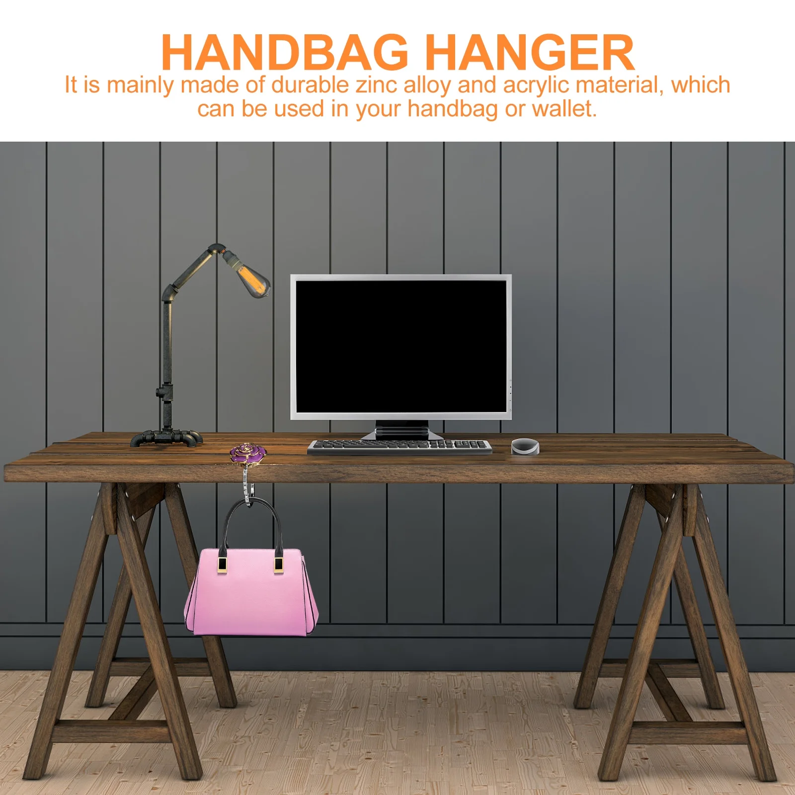 

Locking Handbag Hanger Purple Zinc Alloy Acrylic Folding Purse Hook Flower Decoration Practical At Office Restaurant Cafe