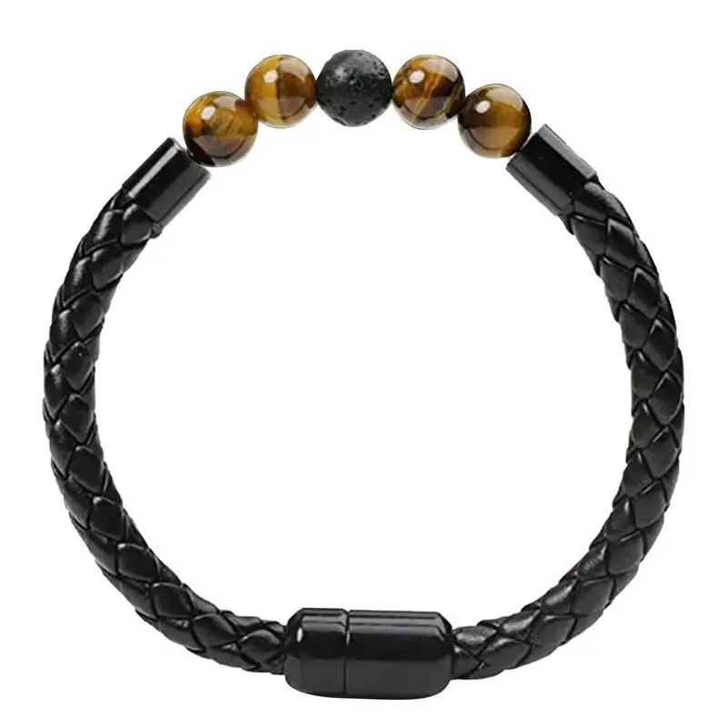 Leather Bracelet Electrostatic Beads Leather Bracelet Beads Bracelets Brown Agate Beads Black Woven Leather Bracelet 8 Mm