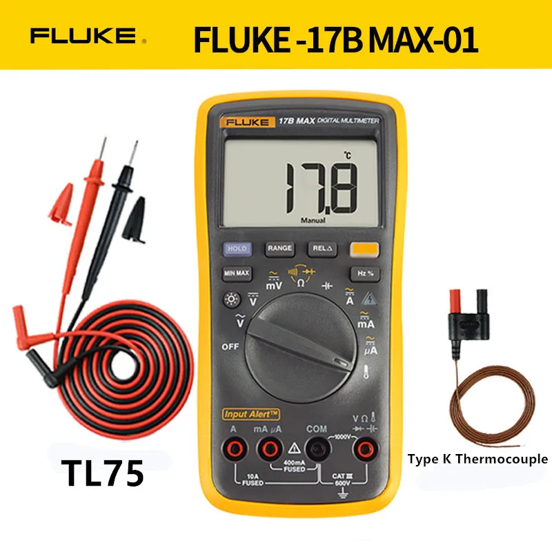 فلوك 15B ماكس 17B ماكس كيت مقياس رقمي متعدد DMM إنذار مسموع/مرئي التيار المتناوب/تيار مستمر الجهد الحالي السعة أوم جهاز قياس درجة الحرارة