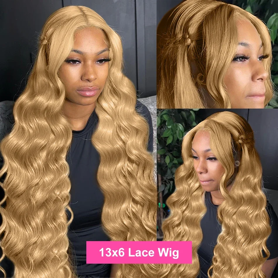 Brazilian #27 Honey Blond 30 34 Inch Body Wave 13x4 Lace Front Human Hair Wig 13x6 HD Lace Frontal Wigs 200 Density For Women