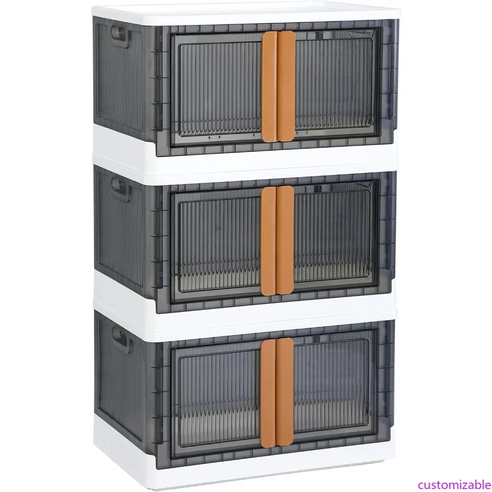 

Collapsible Storage Bins with Lids - 19 Gallon Stackable Organizers for Wardrobe and Toys, Foldable Plastic Storage