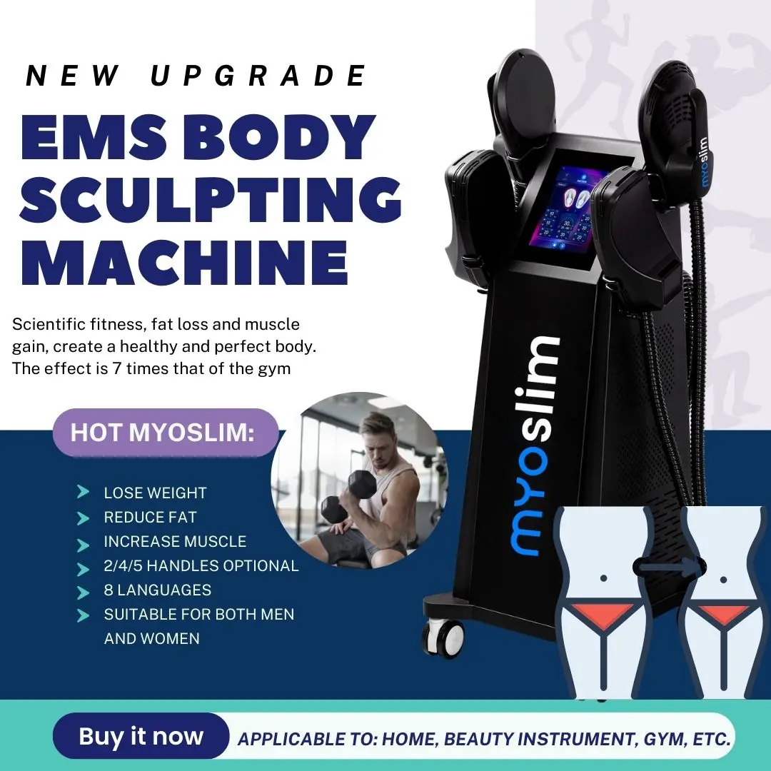 

Аппарат для коррекции фигуры EMS, уменьшения жира, сжигания жира и наращивания мышечной массы MYOSLIM с технологией RF, мощность 6500 Вт, 15T HI-EMT, 200 Гц