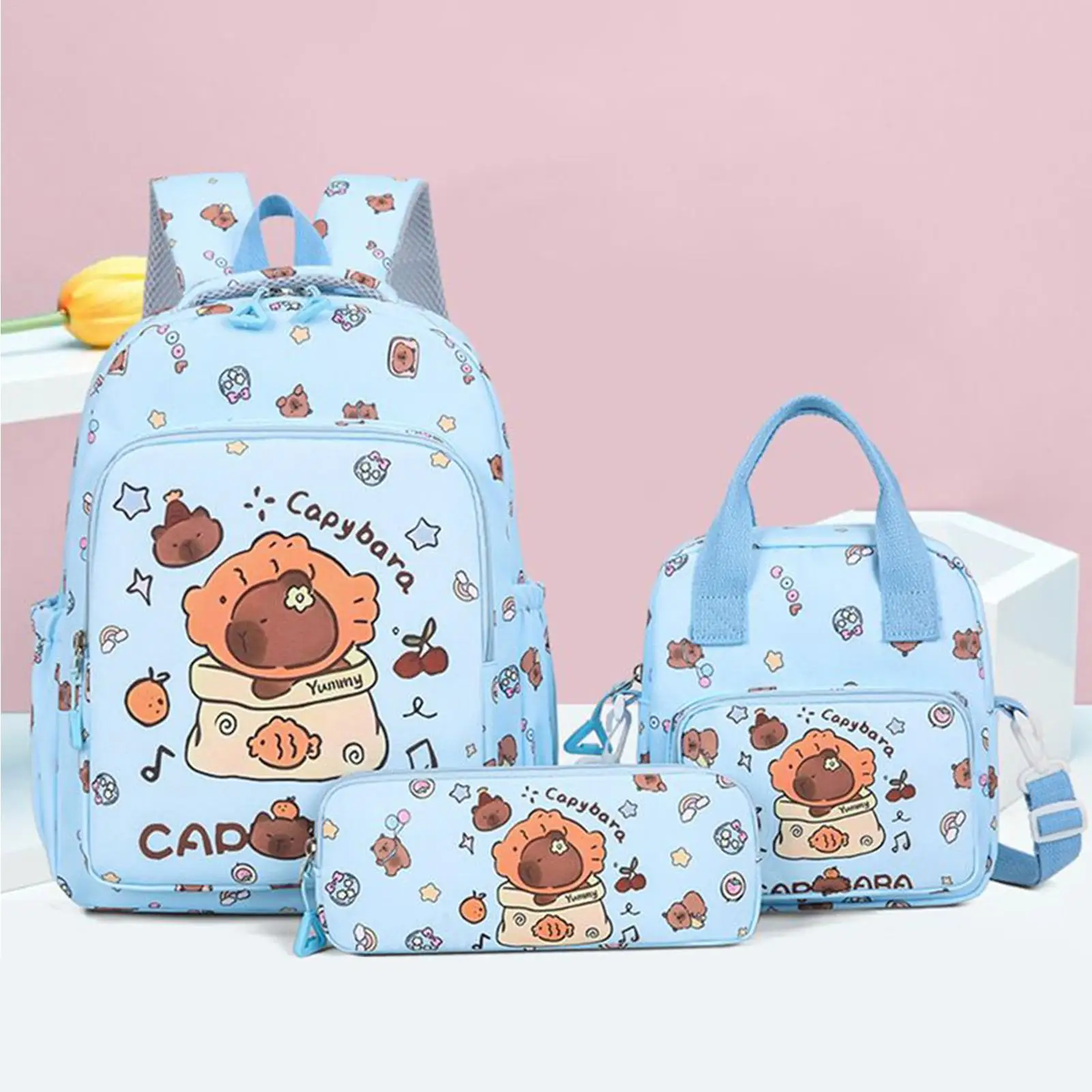 كابيبارا حقيبة المدرسة كابيبارا قلم رصاص الحقيبة الجمالية حقيبة الغداء مجموعة للكبار كلية وجبة خفيفة طالب في سن المراهقة المتوسطة نزهة