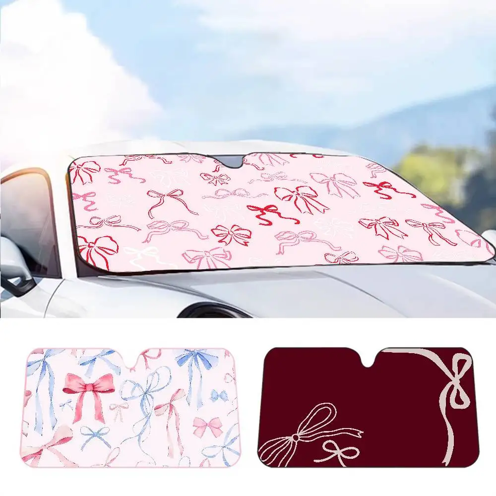 Pink Bow Cartoon Window FoilsHeated Windshield Sunshade Car Front Window Visor Car Solar Protect Tools