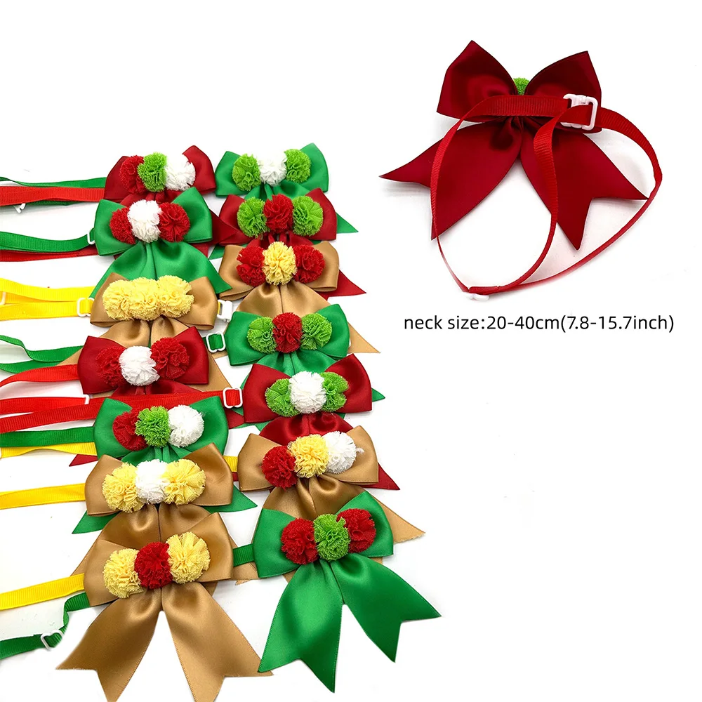 30/50 Stück Neue Weihnachts-Hundeschleifen aus Netzstoff mit Pompons, Krawatten für kleine und mittelgroße Hunde, Haustierzubehör, Hundeschleifen – Detail 4