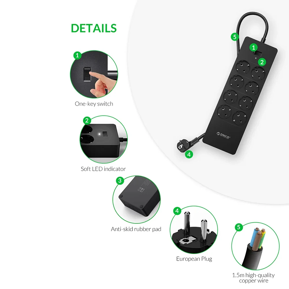 ORICO Power Strip AC Outlet Multitap with Extension Cable Electrical Sockets With USB Port Fast Charge Multiprise Network Filter