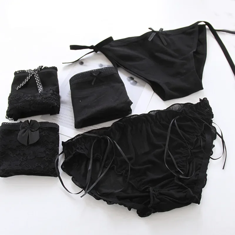 أسود القوس الدانتيل سراويل داخلية النساء ملابس داخلية قطنية سلس ملخصات الفتيات سراويل ينغيرييس سراويل داخلية نسائية
