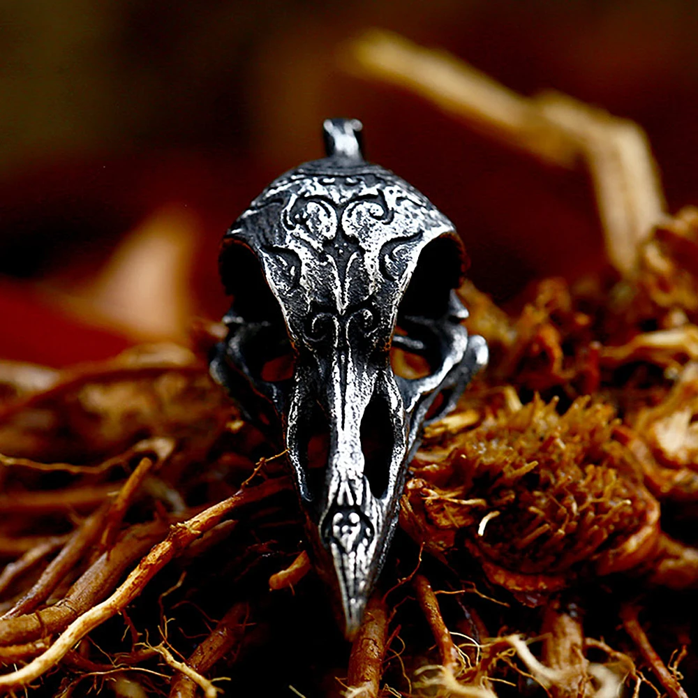 Vintage Unikalny wisiorek ze stali nierdzewnej Viking Crow Skull Punk Męskie spersonalizowane naszyjniki ze zwierzętami Hip Hop Trend Biżuteria Hurtownia