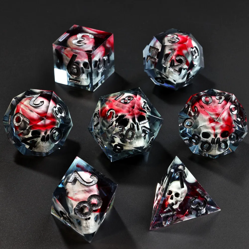 MINI PLANET New Design Dice Pre-sale 3D Printing Skull Dice Set Polyhedral Resin Liquid Core Dice For RPG Sharp DND Dice Sets