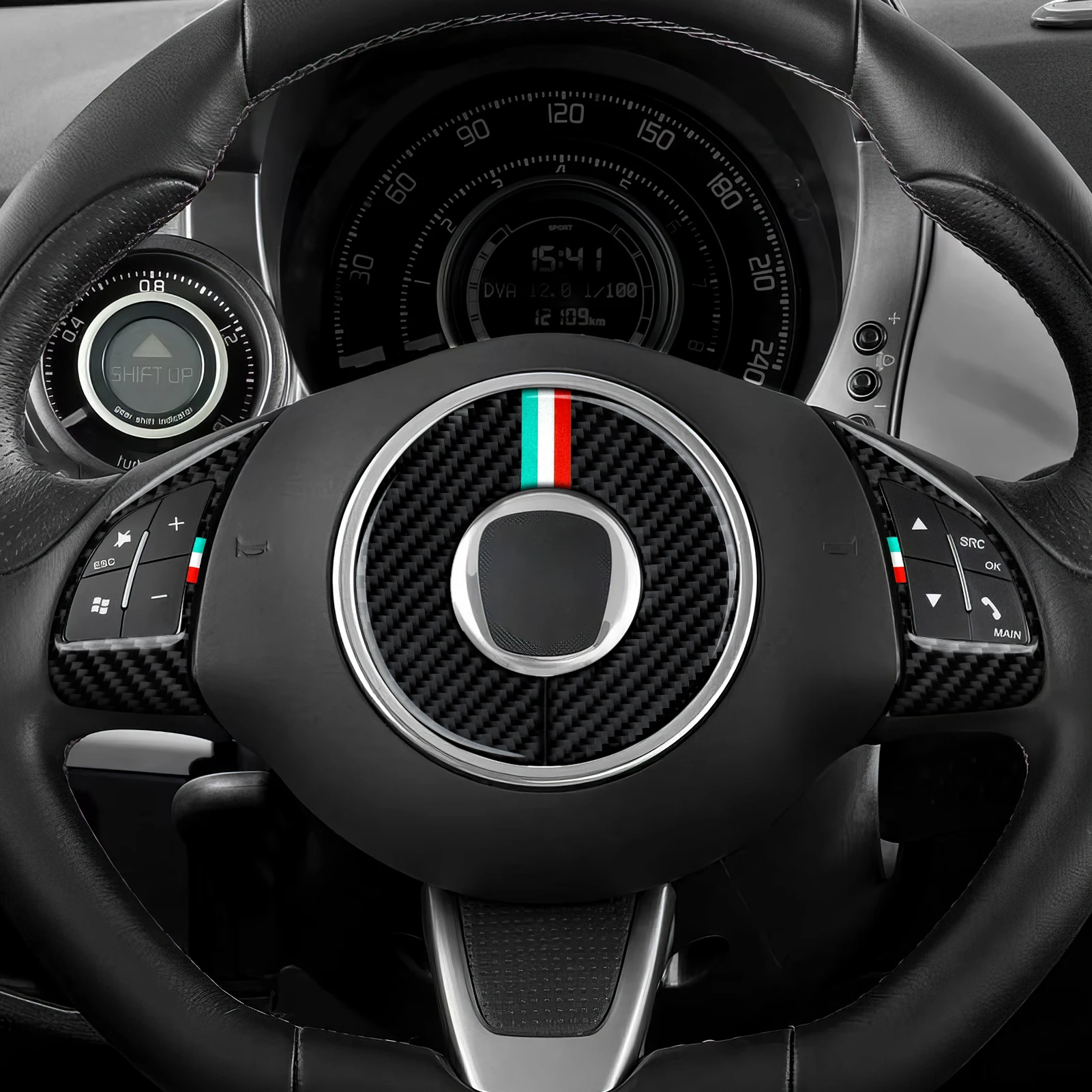 Car Steering Wheel Panel.Carbon Fiber Interior Sticker. For Fiat 500 500C 500e Bravo Punto Evo Linea Doblò Grande Punto Trim. view 4