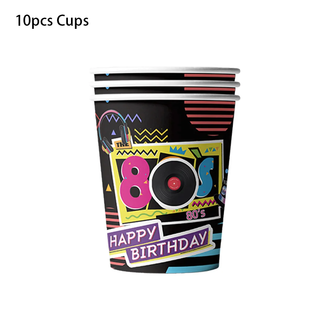 80s Birthday Party disposable tableware set 80s party plate cup napkin Tablecloth Back To 80s Birthday Party Decoration Banner