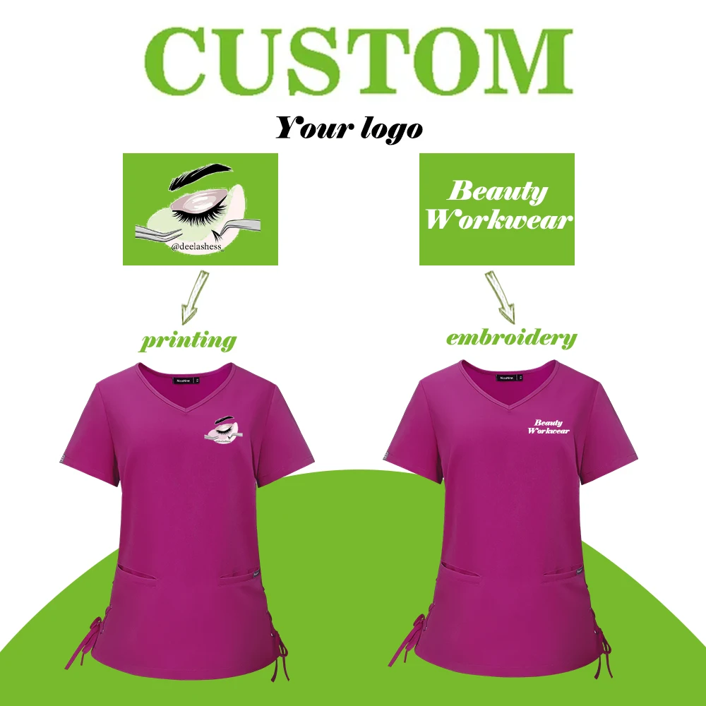 Women Scrubs Tops Short Sleeve Surgery Blouse V-neck Medical Clothes Beauty Spa Dental Vet Surgical Uniforms Clinical Workwear