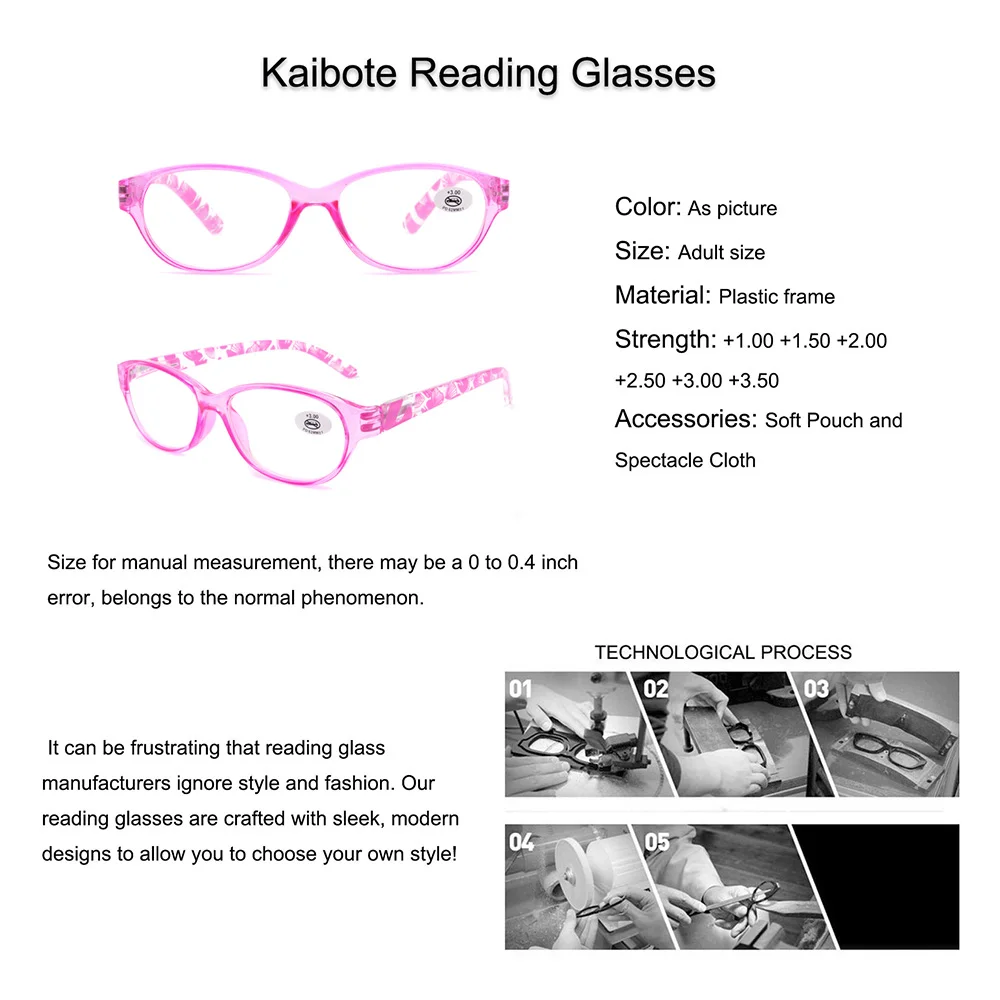 Fashion Women Pink Reading Glasses Small Light Weight Ladies Presbyopic Eyeglasses Reader Eyewear 1.00 1.50 2.00 2.50 3.00 3.50