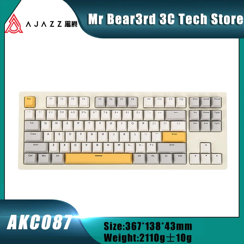 AJAZZ Keyboard Mekanikal AKC087 RGB 87Keys tombol Bluetooth Gaming Keyboard nirkabel 2.4G USB tri-mode untuk Gamer Laptop PC