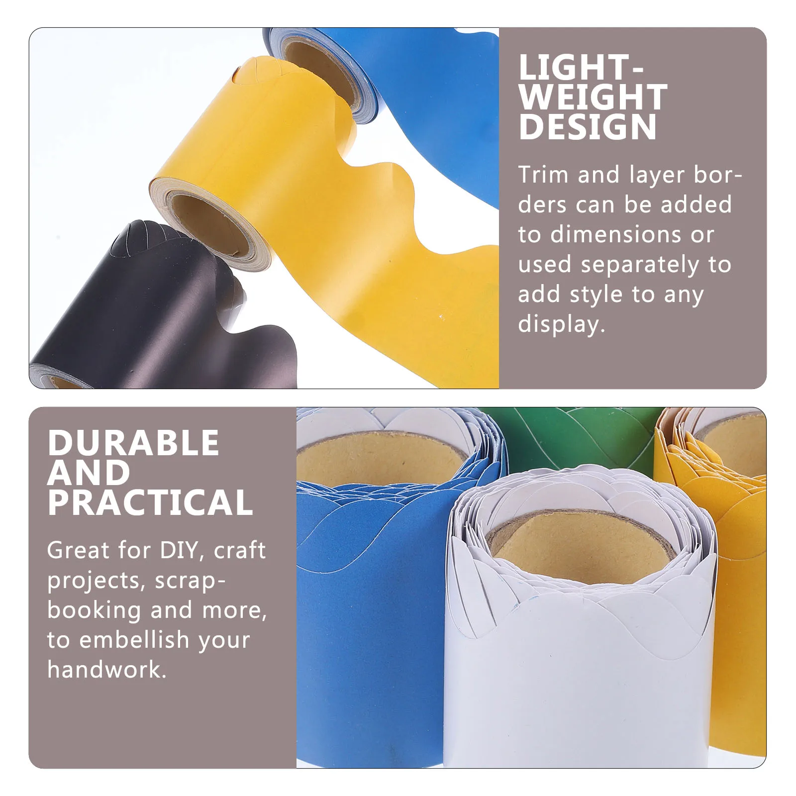 

6pcs Decorative Border Paper 5m Roll Blue Yellow Green Red White Black for Classroom Bulletin Board DIY Craft Project