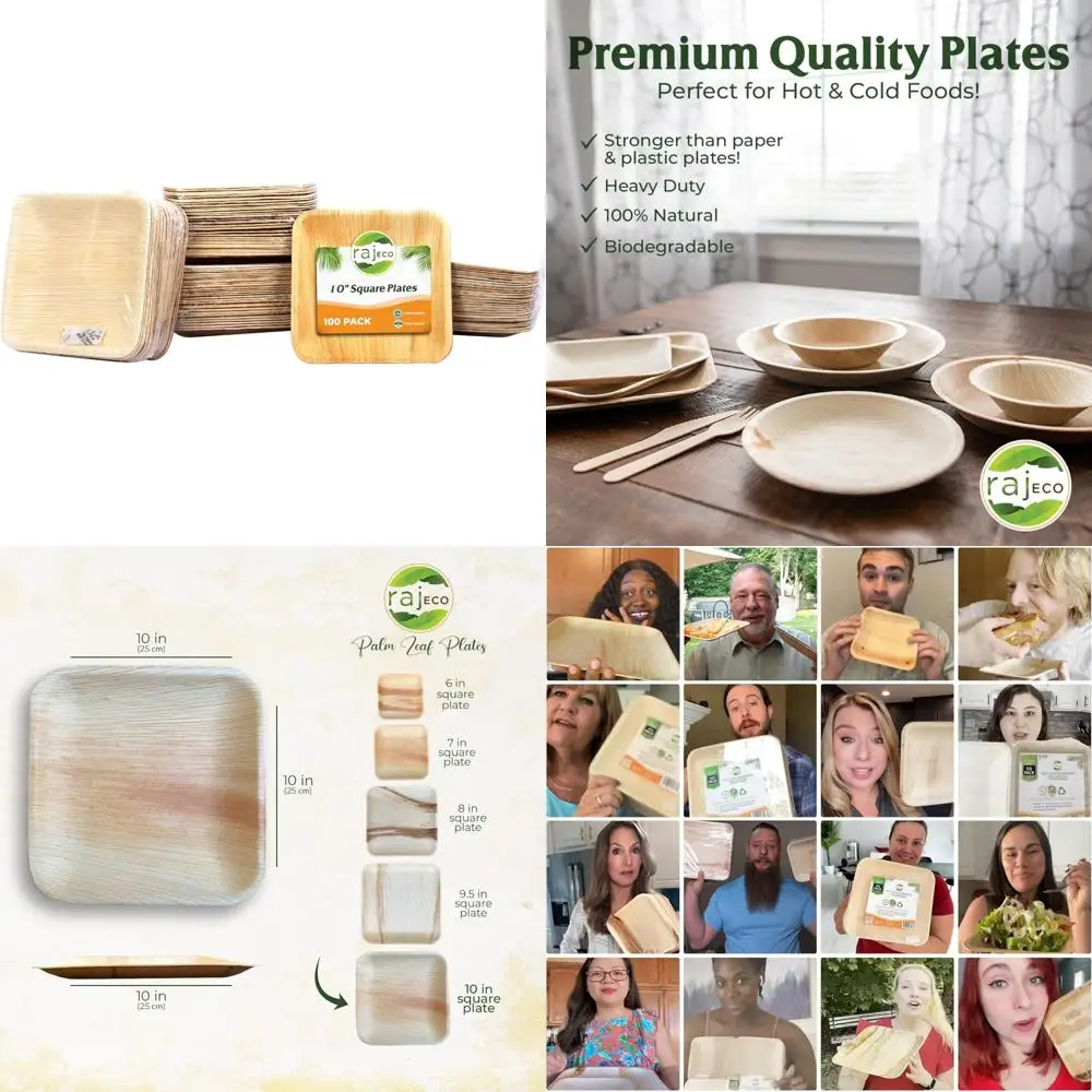

Disposable Square Palm Leaf Plates - 10 Pack of 100, Eco-Friendly and Decorative for Weddings, Luncheons, Dinners, and More