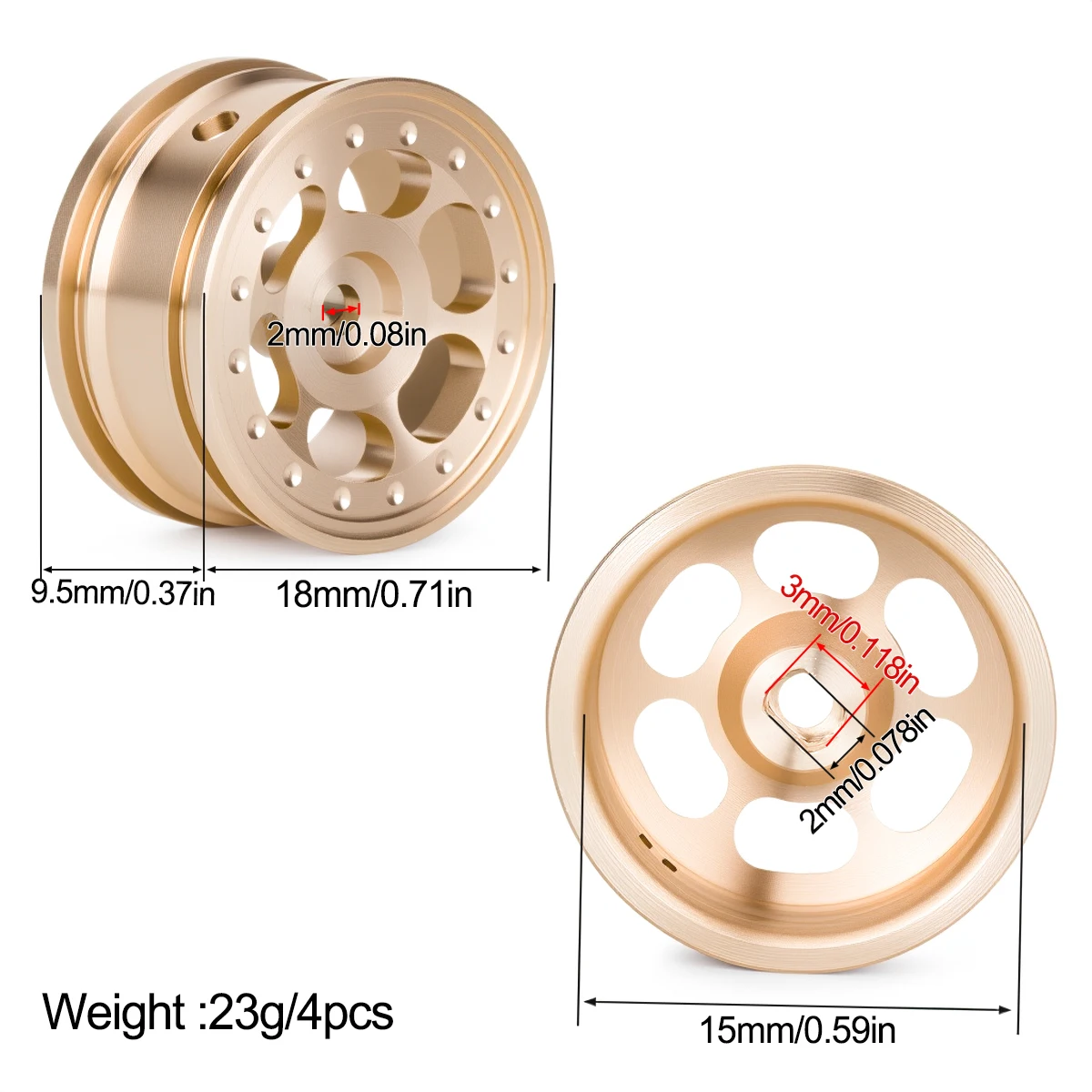 Axial SCX30 0.7인치 황동 휠 업그레이드 4개 1/30 스케일 포드 브론코 4X4 및 지프 랭글러 JLU RC 트럭용