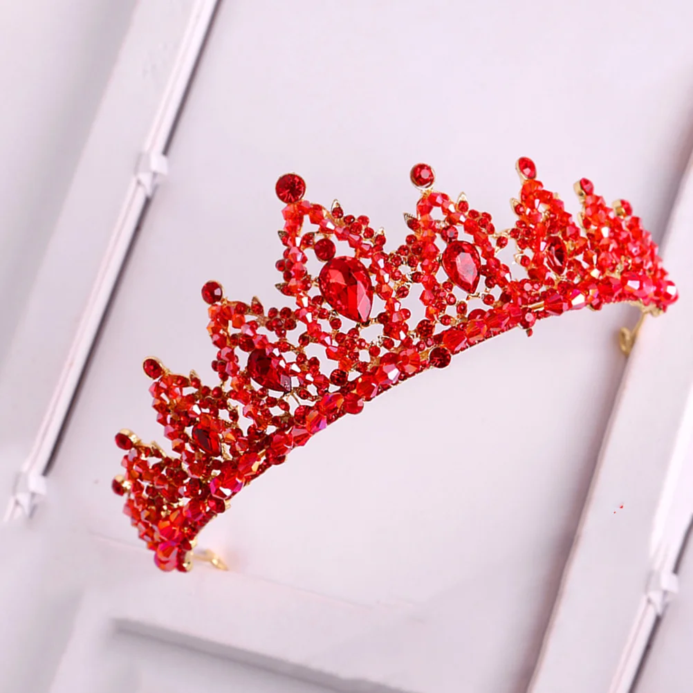 

Crystal Crown Red Alloy Rhinestone Headdress Bridal Tiara Party Decor Photo Props Festival Costume Hair Accessory