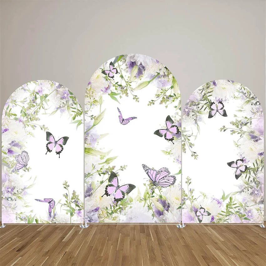 

Mehofond Custom 2-Sided Purple Flowers Butterfly Girls Birthday Party Baby Shower Covers Chiara Arch Background Decor Backdrop