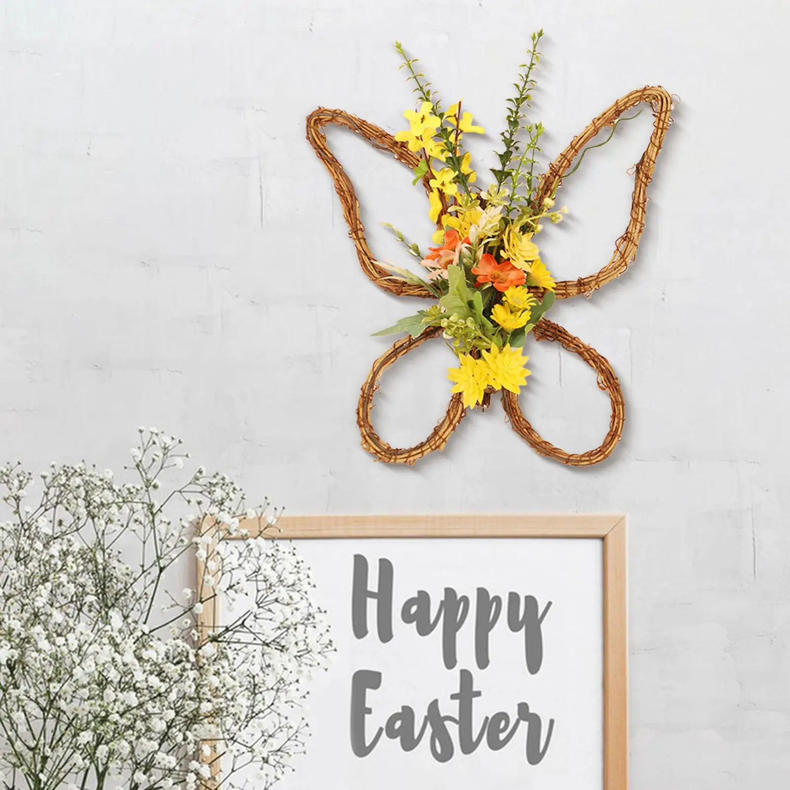 Easter Wreath Spring Summer Wreath Decoration Indoor Wall Hanging Artificial Flower Wreath Garland for Home Farmhouse Wall