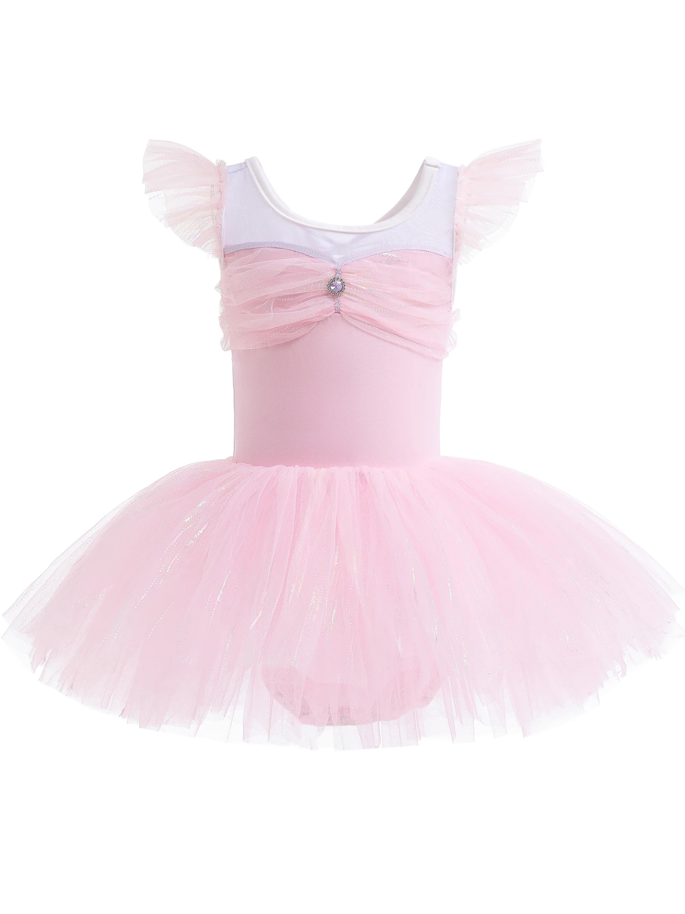 Girls Short Sleeve Princess Dress Mesh Patchwork Pink Tutu - Perfect for Ballet Practice and Performance Costumes Halloween