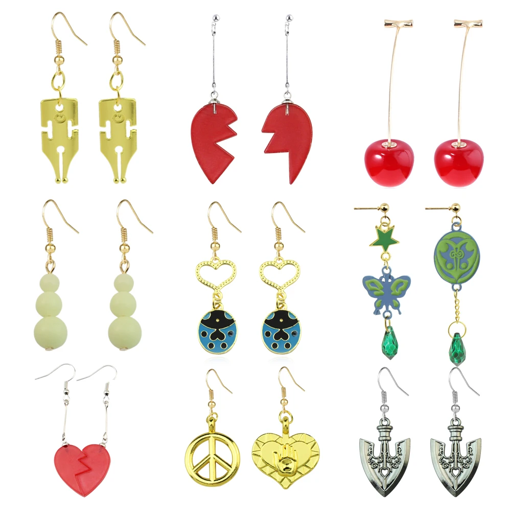 Anime Bizarre Adventure Drop Earrings Cosplay Props Kakyoin Noriaki Cherry Earrings Ear Clip Men Girl Jewelry Cartoon Gift