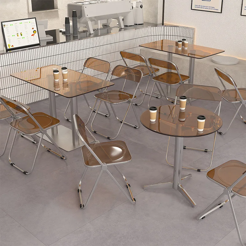 

Cafe milk tea shop table and chair combination snack dessert sugar water shop catering transparent glass table and chair