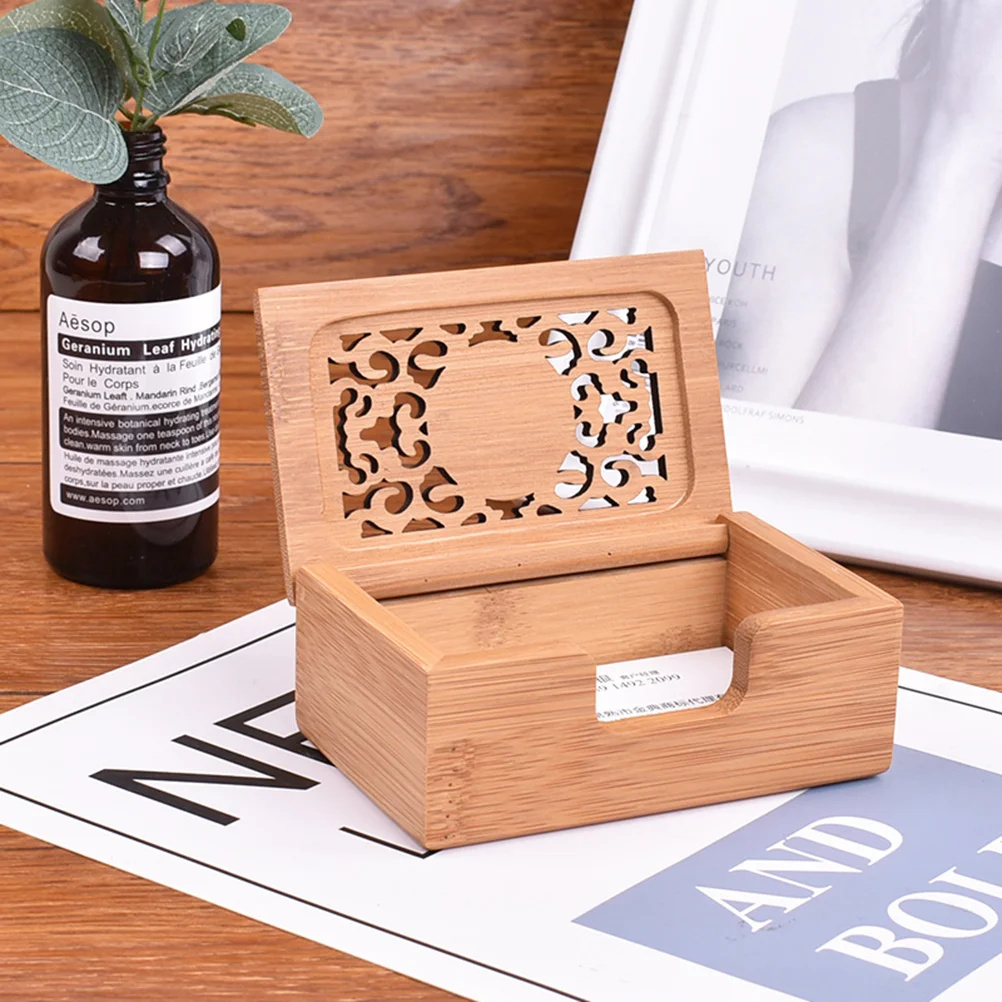 1PC Creative Business Case Hollow out Name Storage Box Bamboo Name Holder for Office name box business cards box