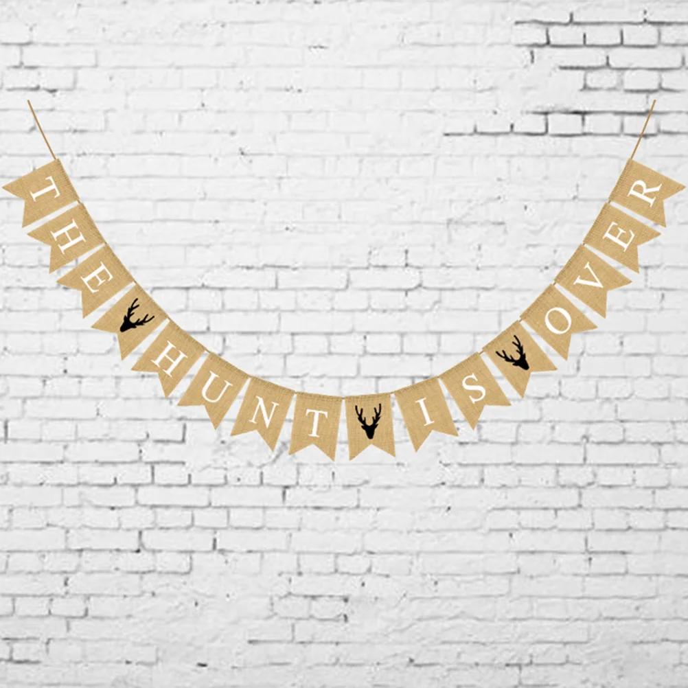 

Swallowtail Banner Linen Hunting Theme Deer Letter Print Dovetail Shape Party Decoration Bunting Garland for Photo Prop Festival