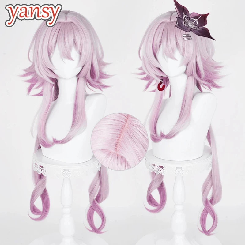 Yansywig Synthetic Hair March 7th Cosplay Wigs Honkai:Star Rail March 7th Evernight 100cm Long Pink Mixed Wig Heat Resistant