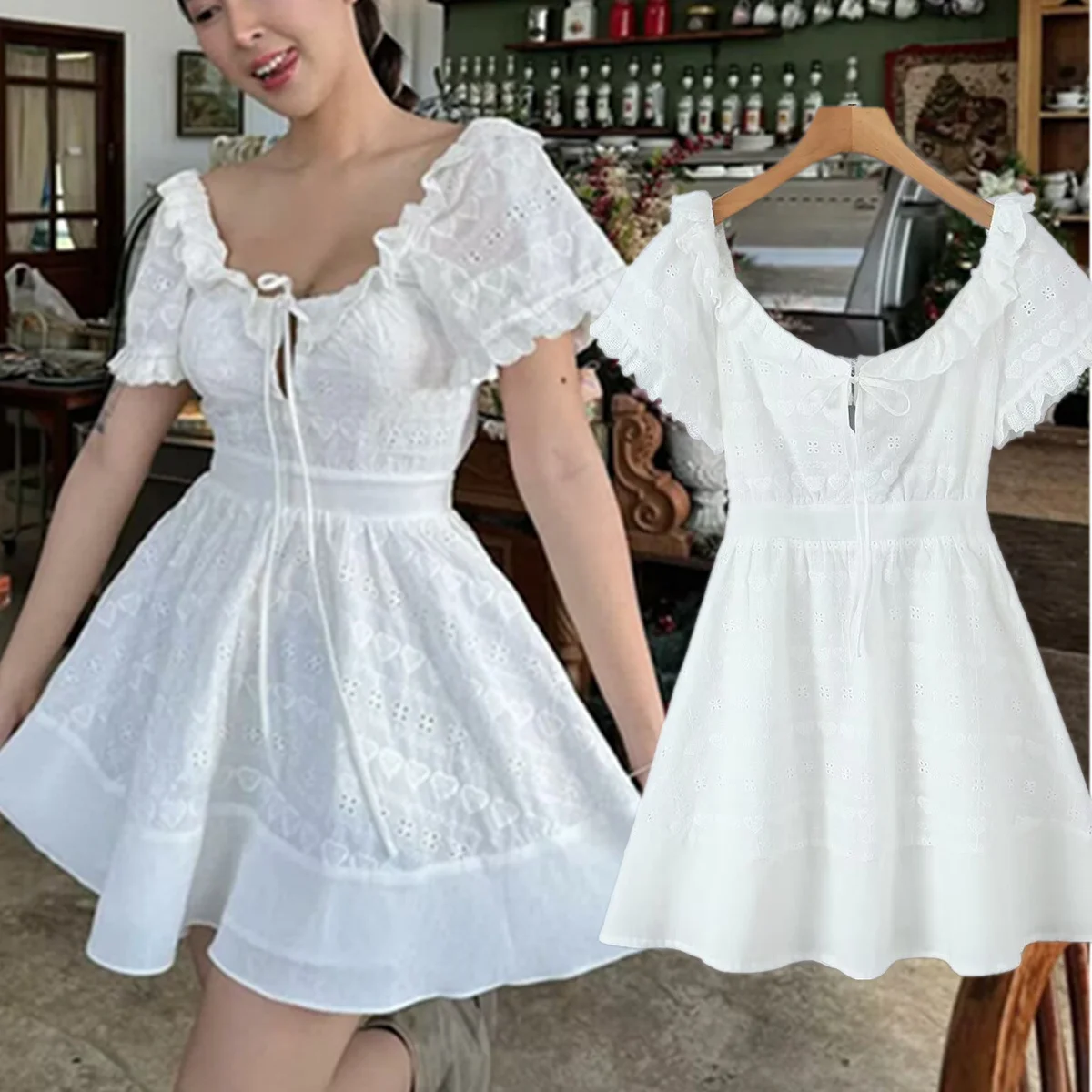 

Jenny&Dave 2026 Summer Lace Embrodiery Hollow Out Backless Sexy White Dress Women's Dress Mini Dresses For Woman