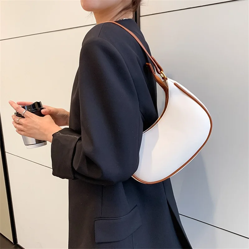 Fashion Women Handbags Moon-shape Solid Color PU Leather Underarm Shoulder Bag Casual Female Small Tote Bags Luxury Hobos Bags