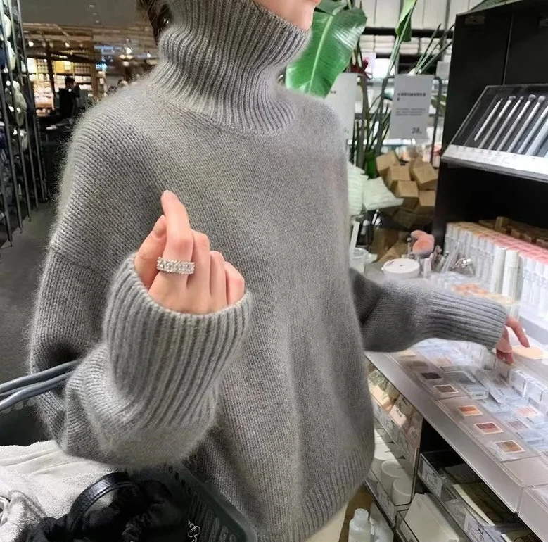 

Lazy-style High-neck Solid-color Women's Sweater for Autumn and Winter Simple Soft Knitwear Women's Inner Wear Pullover