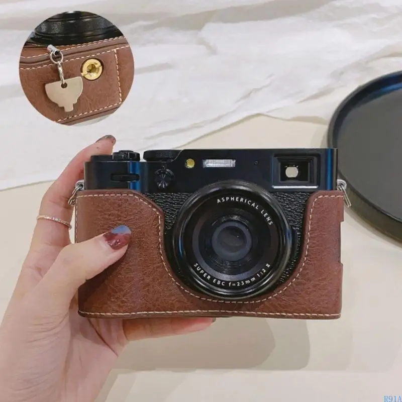 R91a الأنيقة Pu Leather نصف حقيبة حقيبة لـ X100VI مع وصول زر بسلاسة ويعزز الحماية