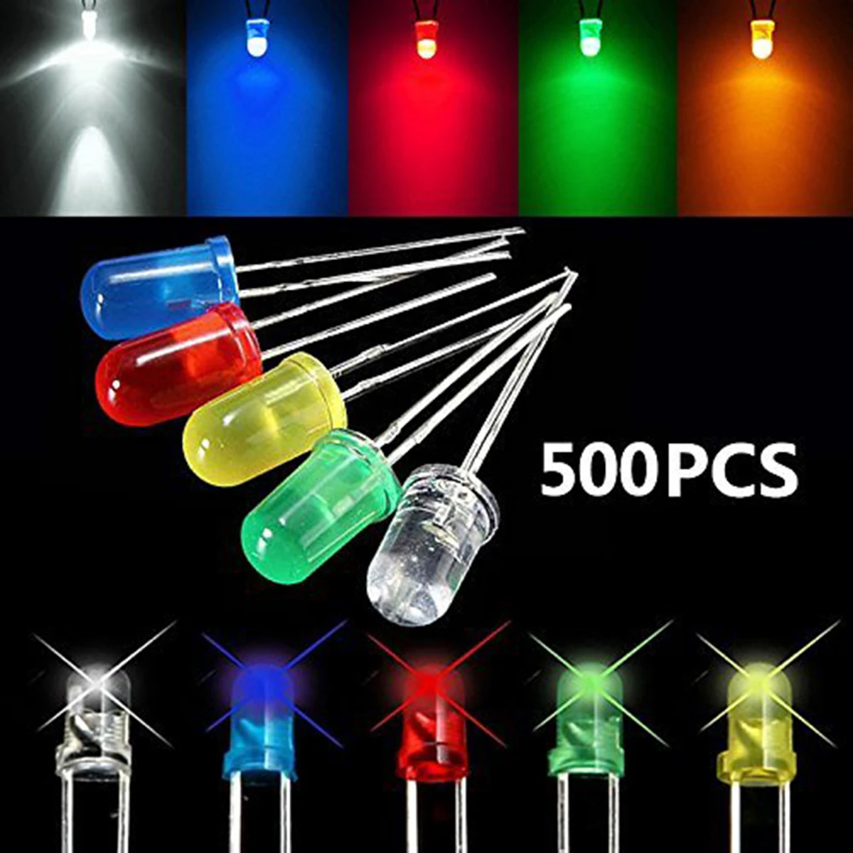 

500pcs 5Mm Assorted Diffused Led Light Emitting Diodes Electronic Components Kit For Diy Projects Car Decorations Signal