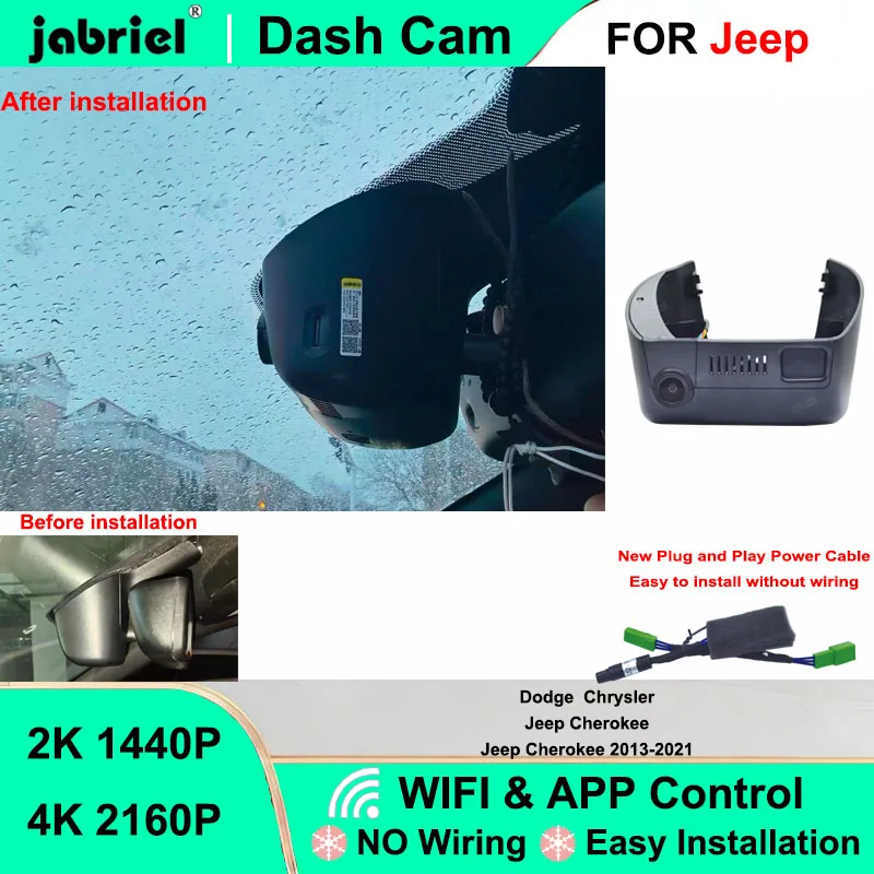 

Видеорегистратор 4K Wi-Fi Jabriel для Jeep Cherokee, Jeep Dodge, Jeep Chrysler 2013-2021 годов выпуска