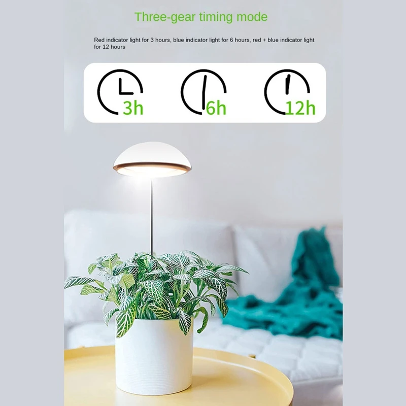 Luces de cultivo, luz LED de espectro completo para plantas, altura ajustable con temporizador de encendido/apagado automático 3/6/12H, 4 brillos regulables